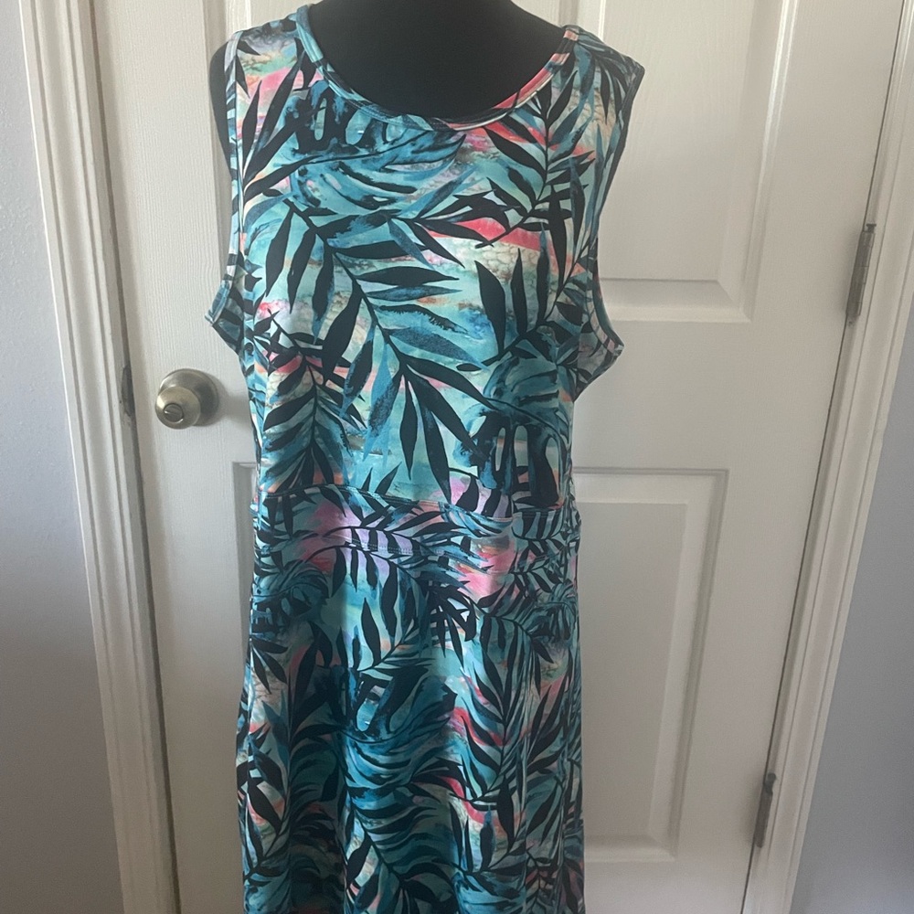 Reel Legends Blue Tropical Short Sleeved Summer Dress Size L